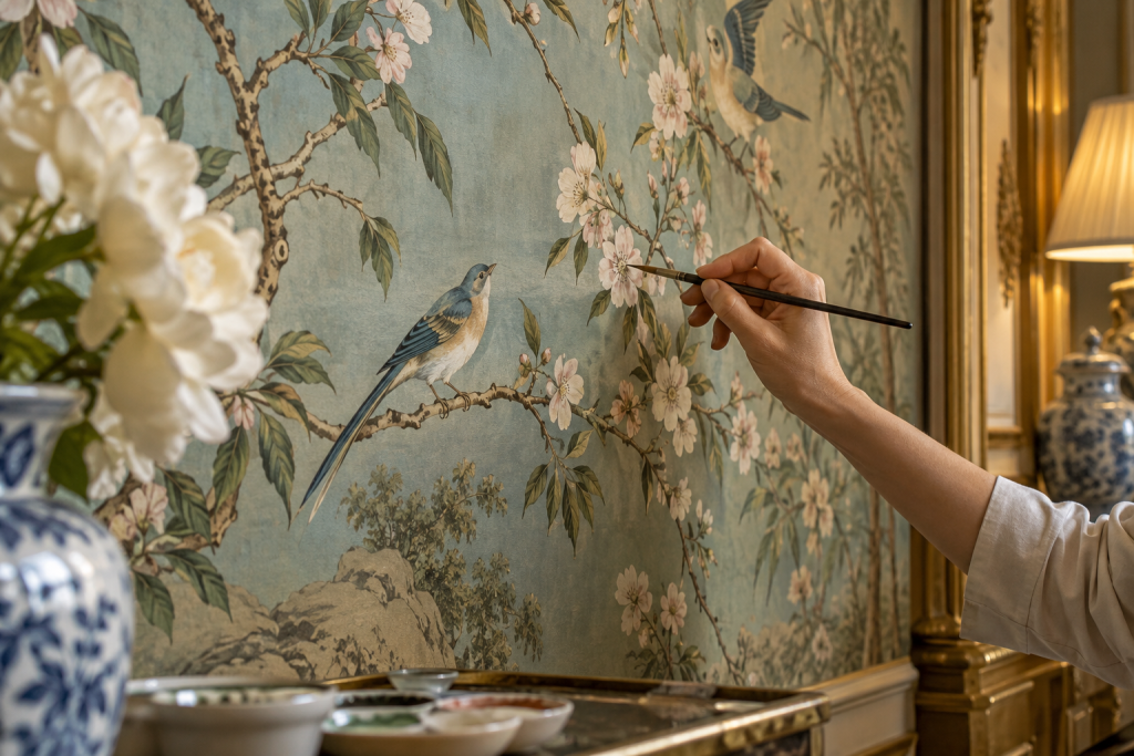 Hand Painted wallpaper design inspiration for a Houston home